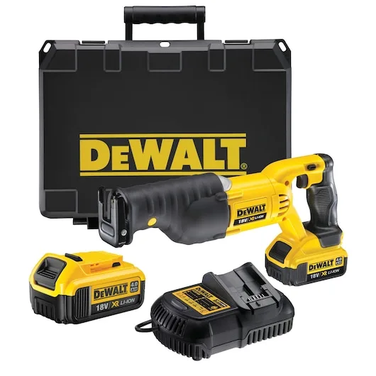 DEWALT DCS380M2-GB 18V XR reciprocating saw kit with two 4Ah batteries official product image