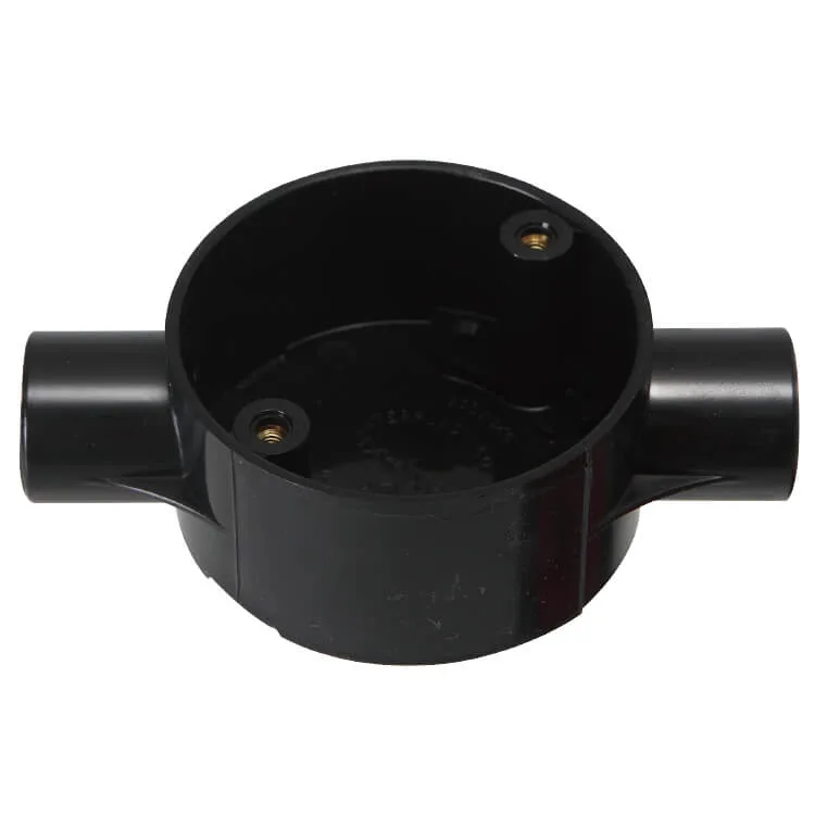 ERA MED007 black two-way through circular PVC-U conduit box
