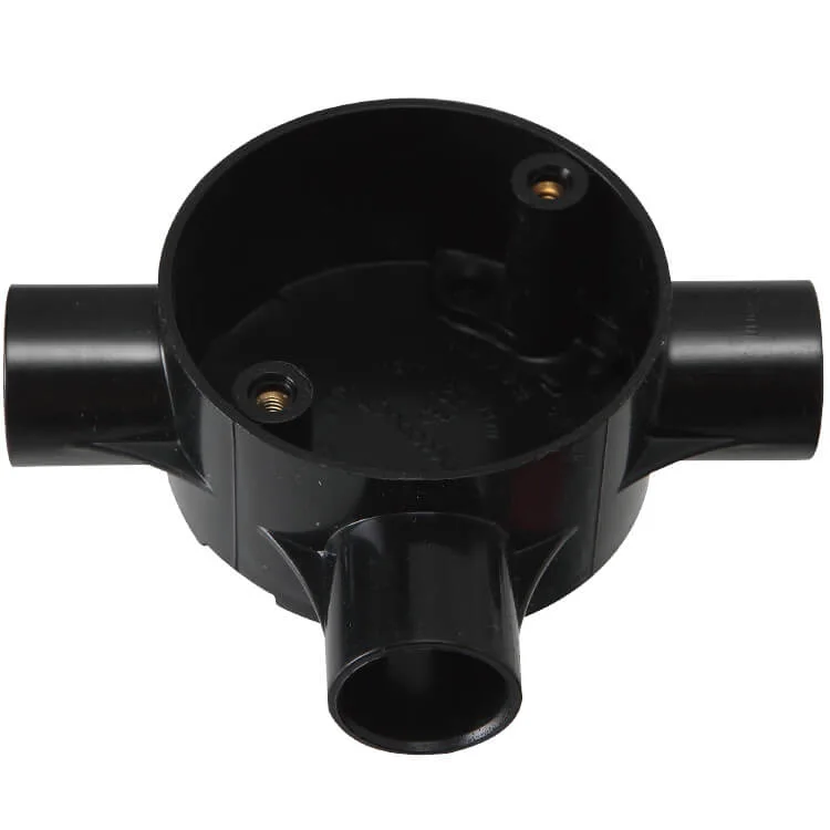 ERA MED008 black three-way tee circular PVC-U conduit box