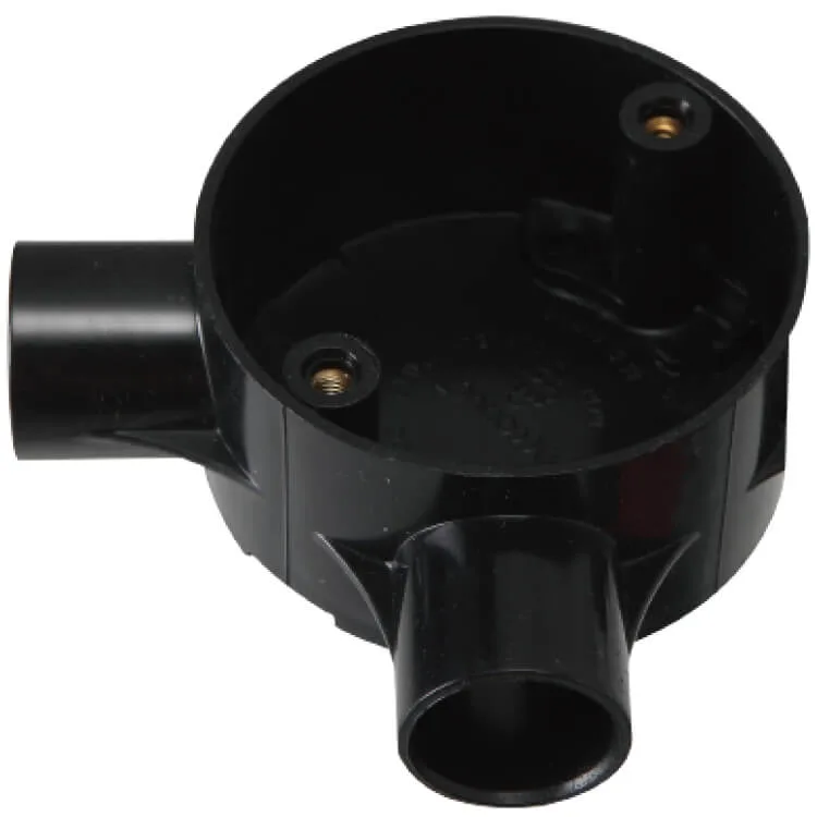 ERA MED010 black two-way angle circular PVC-U conduit box