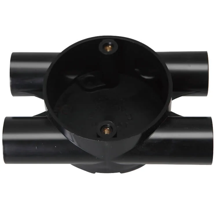 ERA MED013 black four-way H circular PVC-U conduit box