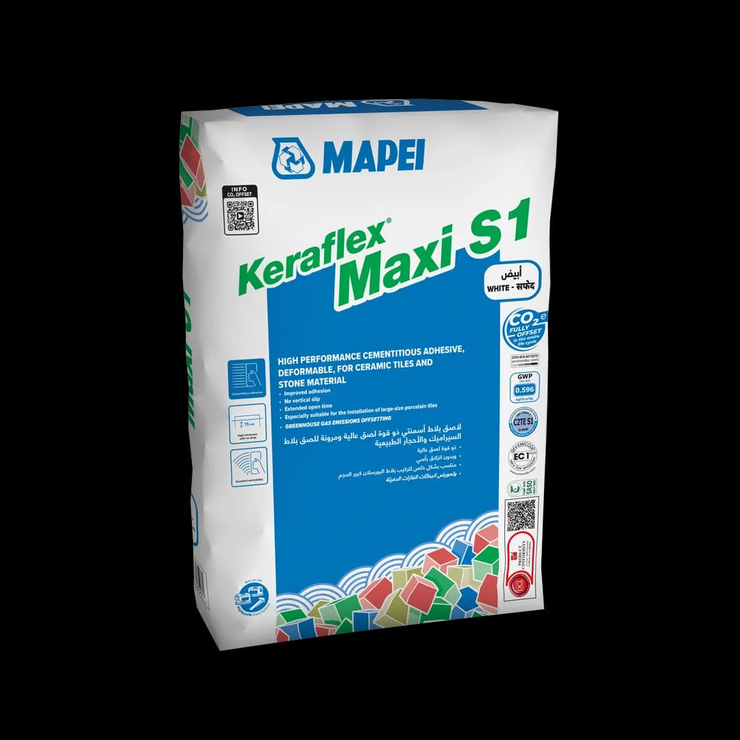 Mapei Keraflex Maxi S1 deformable cementitious tile adhesive family representative bag
