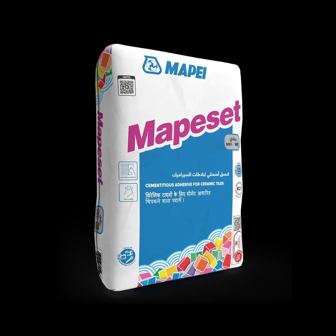 Mapei Mapeset grey cementitious tile adhesive family representative bag