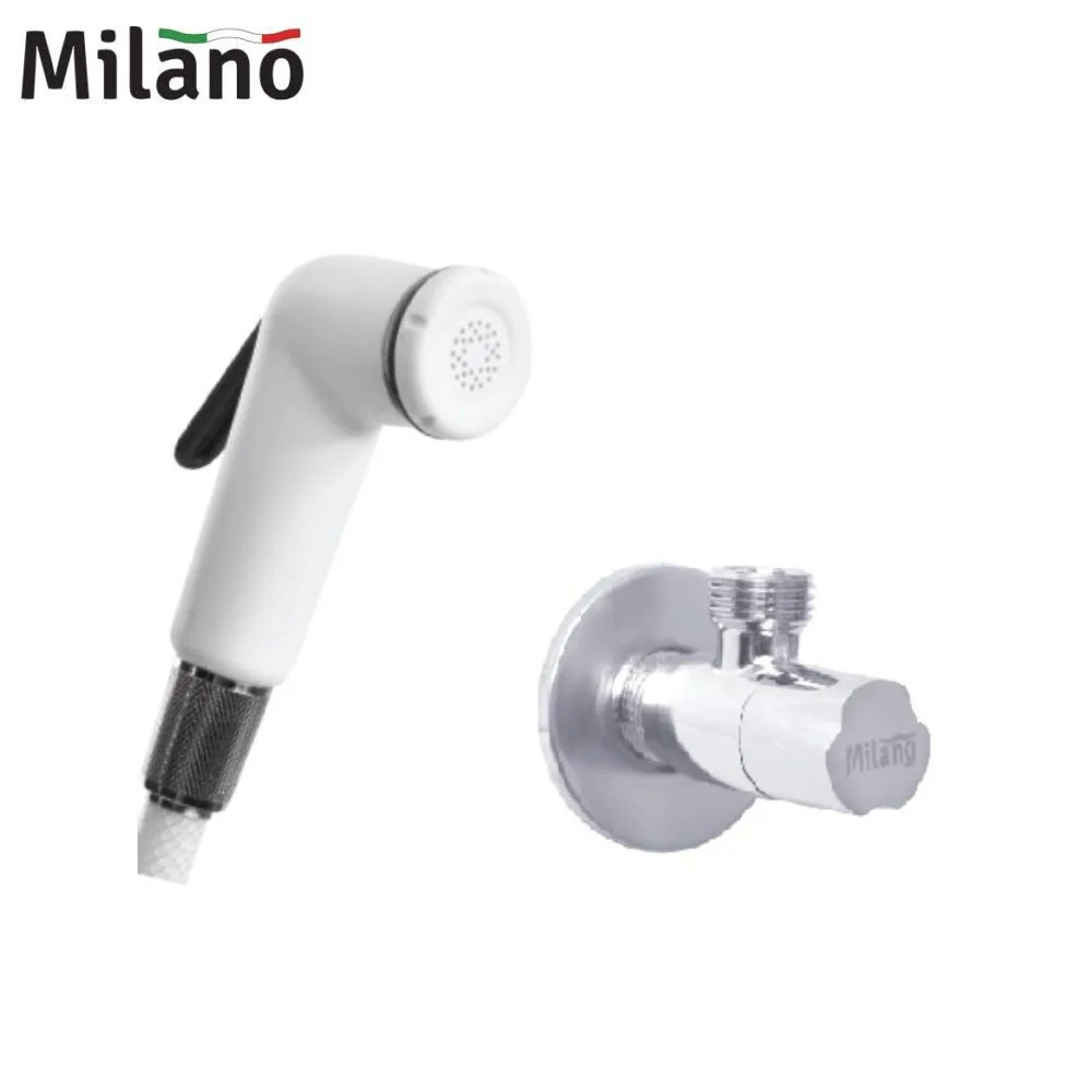 Milano Deluxe white shattaf set with angle valve official product image