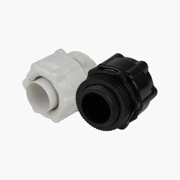 Decoduct flexible conduit adaptors in black and white